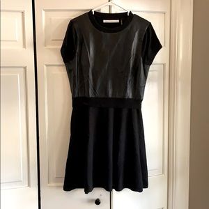 Susana Monaco leather top black sweater dress L